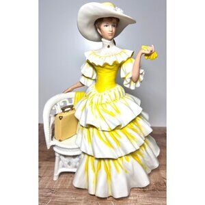 Avon 1990 Mrs. Albee Award Porcelain Figurine White & Yellow Victorian Dress